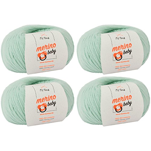 Babywolle - Merino Baby mint (Fb 6045) - 4 Knäuel Baby Wolle mint - Babywolle häkeln - Babywolle Merino zum Stricken - 25g/140m - Nadelstärke 2,5-3mm - weiches Babygarn von MyOma 150€/kg von My Oma