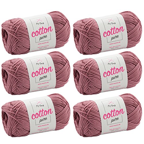 My Oma Baumwolle häkeln Cotton Pure rosé (Fb 0028)- Baumwollgarn zum Stricken + GRATIS Anleitung – 6 Knäuel Altrosa Baumwollgarn/Baumwolle rosa - 50g/125m – Nadelstärke 2,5-3,5mm von My Oma