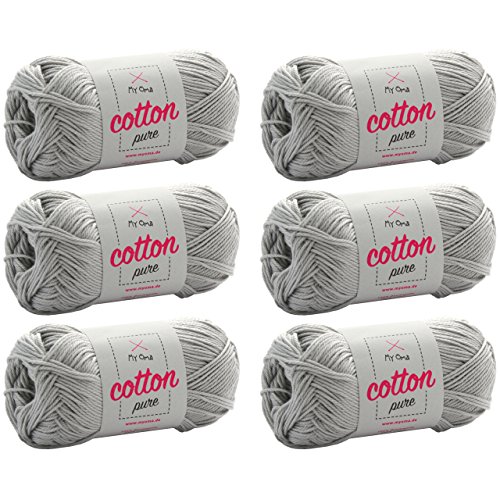 Baumwolle stricken -MyOma Cotton pure grau (Fb 0231)- Baumwollgarn zum Häkeln + GRATIS Anleitung – 6 Knäuel graue Baumwolle/Baumwolle grau - 50g/125m – Nadelstärke 2,5-3,5mm von My Oma