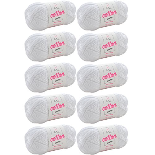 Baumwolle stricken -MyOma Cotton pure perlweiß (Fb 0101)- Baumwollgarn zum Häkeln – 10 Knäuel Baumwollgarn weiß/weiße Baumwolle - 50g/125m – Nadelstärke 2,5-3,5mm von My Oma