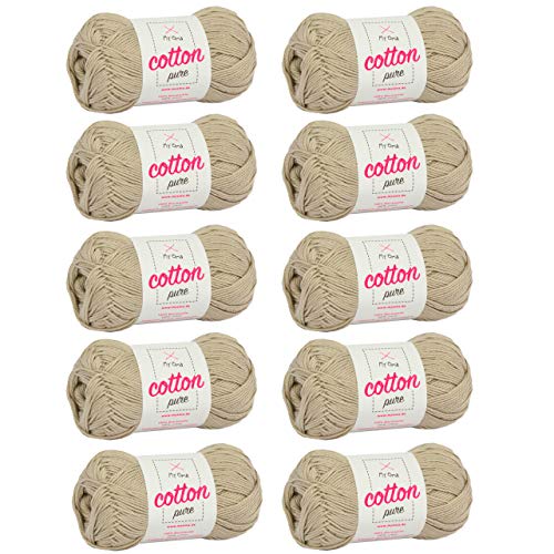 My Oma Baumwollgarn Cotton Pure Sand (Fb 0221)- Baumwollgarn zum Häkeln dünn + GRATIS Anleitung – 10 Knäuel beiges Baumwollgarn/Baumwolle beige- 50g/125m – Nadelstärke 2,5-3,5mm von My Oma