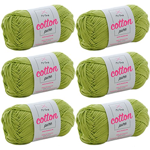 My Oma Baumwollgarn häkeln Cotton Pure Limette (Fb 0134)- Baumwollgarn zum Häkeln dünn + GRATIS Anleitung – 6 Knäuel grünes Baumwollgarn/Baumwolle hellgrün - 50g/125m – Nadelstärke 2,5-3,5mm von My Oma