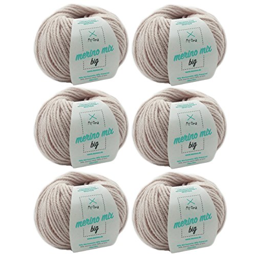 Merinowolle * Merinowolle leinen (Fb 3804) * 6 Knäuel beige Merinowolle zum Stricken - dicke Wolle + GRATIS MyOma Label - 50g/75m - Nadelstärke 6-7mm - MyOma Wolle - weiche Wolle - Merino Garn von My Oma