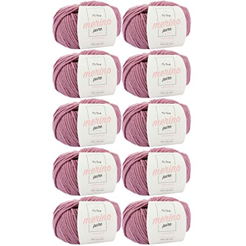 Merinowolle Extrafine -10x Merino Pure rosé (Fb 4708)- 10 Knäuel Merinowolle rosa + GRATIS Label - Merino Wolle zum Stricken - 50g/65m - Nadelstärke 6-7mm - 100% Merino - Wolle zum Stricken von My Oma