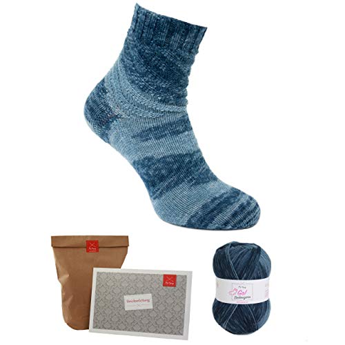 Socken Stricken Set -Oma Christines Spirellisocken dunkelblau- Sockenstrickset mit 1 Knäuel Sockengarn von Myoma + Anleitung zum Socken Stricken und GRATIS Myoma Label – Stricken Socken Set von Myoma von My Oma