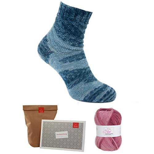 MyOma Sockenstrick Set -Oma Christines Spirellisocken rot- Sockenwolle – Socken Strickset mit Sockengarn pink – Anleitung zum Socken stricken und Wollrausch-Label – Socken stricken – Sockenstrickset von My Oma