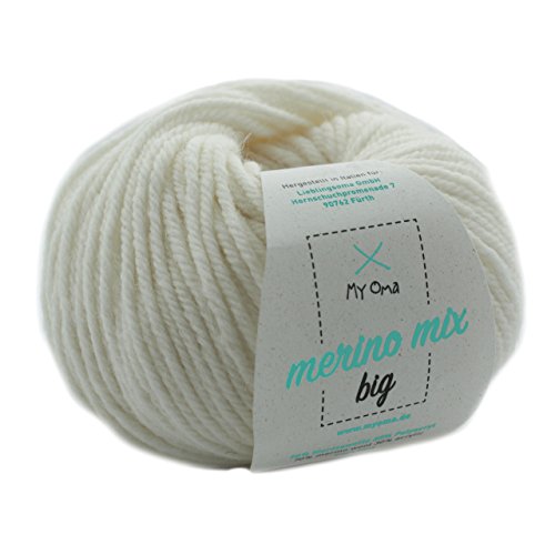 Winterwolle Stricken - 1 Knäuel Merino Mix Wolle naturweiß (Fb 3800)- Merinowolle zum Stricken von Mützen und Schals in weiß - Merino Wolle - Strickgarn Merino - Nadelstärke 6-7mm - (79,00 €/kg) von My Oma