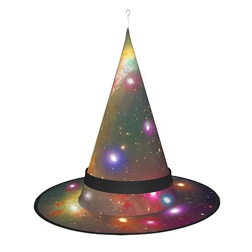 MyPiky Wunderschöner Galaxie-Druck Halloween Hexenhüte Kappe Leuchtende beleuchtete Hexenhüte Cosplay Kostüm Dekorationen Party von MyPiky