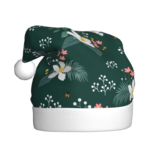 Nikolaus Hut Plüsch Blumendruck Flamingo Niedlicher Nikolaushut für Weihnachtsfeier Uni Erwachsene Blumenmuster 1 von MyPiky