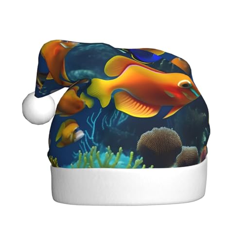 Nikolaus Hut Plüsch Ti-Dye Hippie Druck Niedliche Nikolausmütze für Weihnachtsfeier Uni Erwachsene Unterwasserwelt Tropischer Fisch 1 von MyPiky