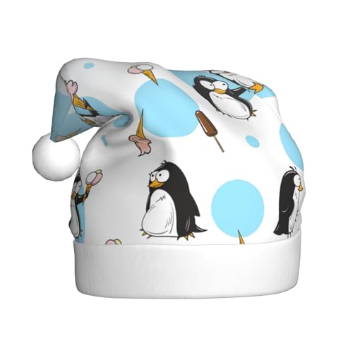 Nikolaushut Plüsch mit großen Knochen Print, Niedlicher Weihnachtshut, Nikolaushut für Weihnachtsfeier, Erwachsene Uni Cute Pinguine, 1 von MyPiky