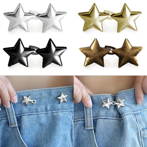 4 Sets Einstellbar Knöpfe Ohne Nähen Stern Knöpfe,Sterne Hosenbund Enger Machen Wiederverwendbar Pentagramm Hosen Enger Machen Clip Buttons Star Jeansknöpfe Knöpfe Hosen Enger Machen Für Hosen Clothes von Myhiju