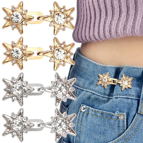 4 Sets Strasssteine Stern Knöpfe,Kristall Sterne Hosenbund Enger Machen Buttons Pentagramm Hose Enger Machen Clip Hosen Pins Jeansknöpfe Star Hosen Enger Machen Clip Button Für Kleidungs Accessoires von Myhiju