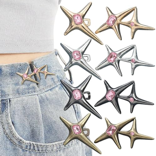 4 Sets Vierzackiger Stern Hosenbund Enger Machen Sterne Knöpfe Hosen Enger Machen Rosa Strass Star Jeans Knöpfe Ohne Nähen Buttons Kristall Stars Hose Enger Machen Clip Hosen Enger Machen Clip Button von Myhiju