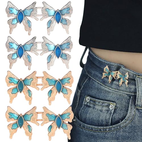 4Sets Schmetterling Hosenbund Enger Machen Gold Silber Knöpfe Hosen Enger Machen Buttons Schmetterlinge Jeans Knöpfe Ohne Nähen Butterfly Hose Enger Machen Clip Cute Hosen Enger Machen Clip Button von Myhiju