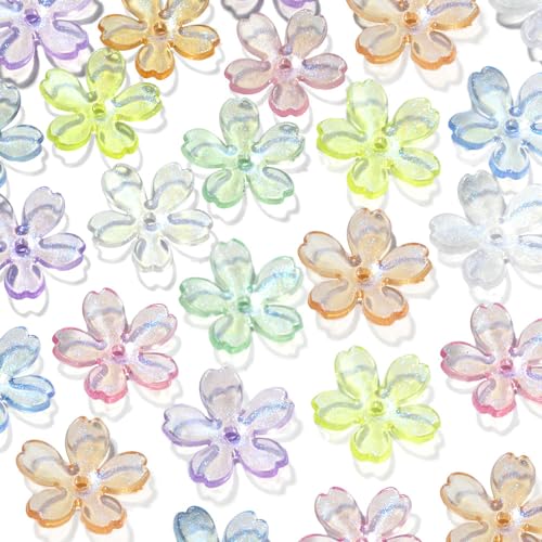 50 Stück Sakura Blume Perlen Für Armbänder,Kirschblüte Beads For Bracelets Transparent Acryl Bunte Blumen Perlen Zum Auffädeln Flower Bead Perlen Set Armbänder Floral Zwischenperlen Bracelet Beads von Myhiju