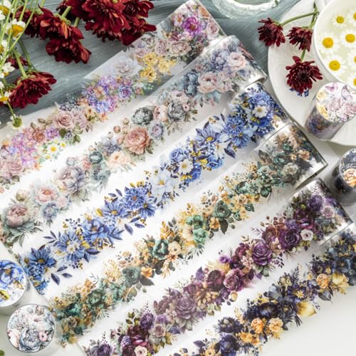 6Rollen Washi Tape Set Scrapbook Zubehör,Blume Washitape Scrapbook Stickers Blumen Pflanze Washi Tapes Scrapbooking Sticker Vintage Flower Washitapes Klebeband Dekoratives Klebeband Journaling Zubehör von Myhiju