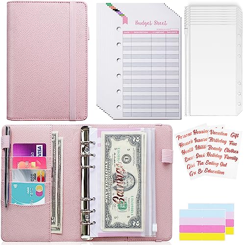 Mymazn Budget Binder A6 Budget Planner, Ringbuch Budget Organizer, Cash Stuffing Haushaltsbuch mit 12 Geldumschläge für Budgetierung,12 Budgetbogen,Etiketten (Rosa) von Mymazn