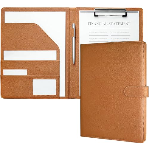 Mymazn Dokumentenmappe A4 PU-Leder Klemmbrett A4 mit Klemme Dokumentenhalter A4 Notizblock Folio Document Organizer (Palmendruck Braun) von Mymazn