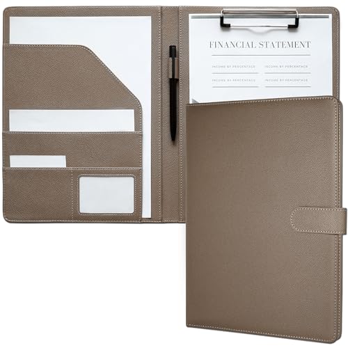 Mymazn Dokumentenmappe A4 PU-Leder Klemmbrett A4 mit Klemme Dokumentenhalter A4 Notizblock Folio Document Organizer (Palmendruck Grau) von Mymazn