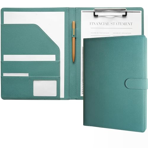 Mymazn Dokumentenmappe A4 PU-Leder Klemmbrett A4 mit Klemme Dokumentenhalter A4 Notizblock Folio Document Organizer (Palmendruck Wassergrün) von Mymazn