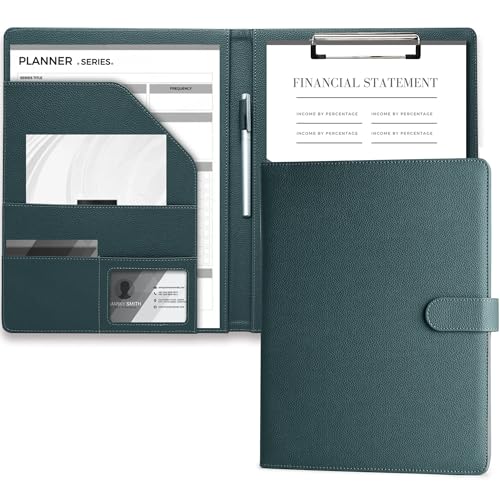 Mymazn Dokumentenmappe A4 PU-Leder Klemmbrett A4 mit Klemme Dokumentenhalter A4 Notizblock Folio Document Organizer (Palmendruck grün grau) von Mymazn