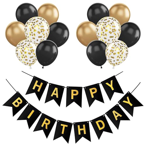 Mynoozi Luftballons Geburtstag Dekoration Set, Schwarz Gold Party Deko Geburtstag Enthält 20 Luftballons und 2 Bänder, Geeignet für Männer, Jungen, Frauen und Mädchen von Mynoozi