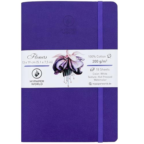 Mypaperworld Aquarell Skizzenbuch 200 g/m² 100% Baumwolle, säurefrei, 18 Blatt, 19x13cm Heiß Gepresst- Violett von Mypaperworld