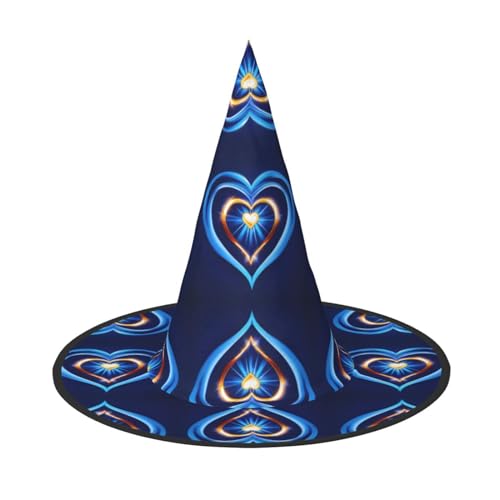 Mypiky Himmelblaue Herz-Druck Halloween Hexenhüte Kappe Kegel Hexen Hüte Kinder Cosplay Party Kostüm Dekorationen von Mypiky
