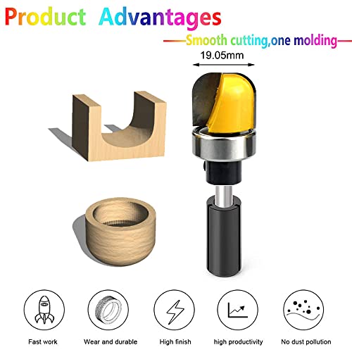 Fräser, Falzfräser, Fräser for Schalen- und Tablettschablonen mit Spannzange, Rundnasen-Nutfräser mit 1/4-Zoll-Schaft und Kugellager und 1/2-Zoll-auf-1/4-Zoll-Adapter, Schalenschnitzwerkzeug for die H von MyrXFb