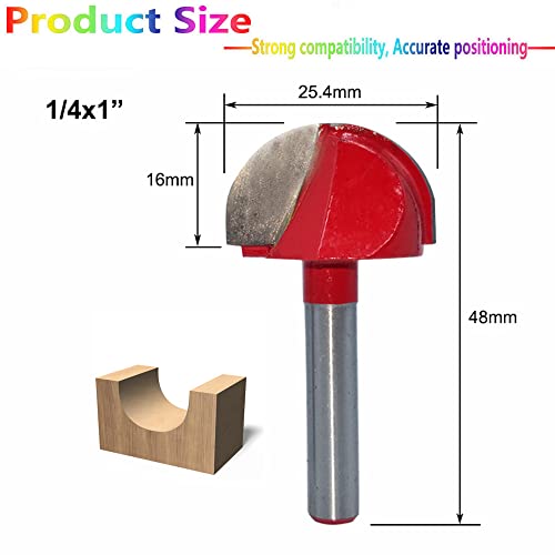 MyrXFb Fräser, Falzfräser, Hohlkehlenfräser, Rundnasen-Schablonenfräser mit 1/4-Zoll-Schaft, Doppelschneidiges Nasennut-Holzbearbeitungswerkzeug aus Wolframkarbid, Schnittdurchmesser (1/2 Zoll)(1in) von MyrXFb