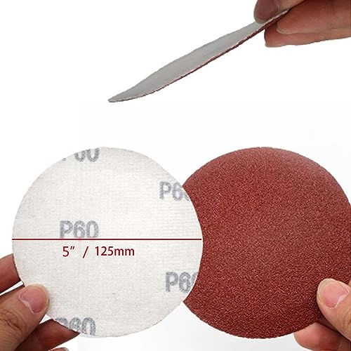 Schleifpapier, Schmirgelleinen, Trockenbau-Schleifpapier, flüssiges Schleifpapier, 100 Stück beflocktes rotes Schleifpapier – 5 Zoll 125 mm Schleifscheiben mit Hakenschlaufe, PSA/Klebstoff, Körnung 40 von MyrXFb