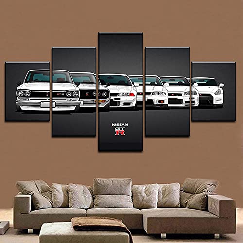 Leinwanddrucke 5 Stück Kunstdruck Wandbild 150×80Cm GTR Auto Bilder Mehrteilig Aufhängen Bilder Für Wohnzimmer Wohnkultur,Hd Gedruckt Rahmen Segeltuch Malerei von Myrdsio