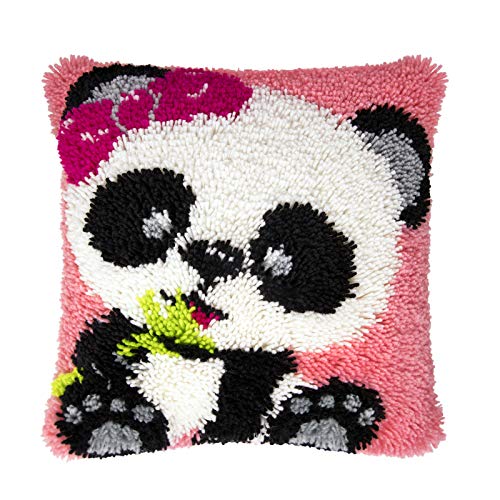 Knüpfhaken Panda Kissen Kits DIY Knüpfhaken Panda Muster Bedruckt Kissenbezug Sticksets für Anfänger Erwachsene Kinder Knüpfhaken Kissenbezug Handarbeit Handwerk für Heimdekoration Panda 43 x 43 cm von ROCKY&CHAO