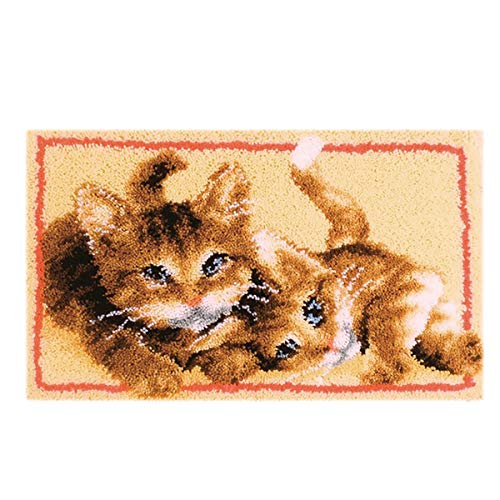 ROCKY&CHAO Knüpfteppich Zum Selber Knüpfen mit Kissen Knüpf-Sets 50x38cm Latch Hook Kit für Kinder und Erwachsene (Katze) von ROCKY&CHAO
