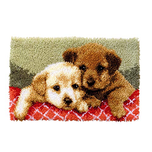 Knüpfteppich Zum Selber Knüpfen mit Kissen Knüpf-Sets 50x38cm Latch Hook Kit für Kinder und Erwachsene (Hund) von ROCKY&CHAO