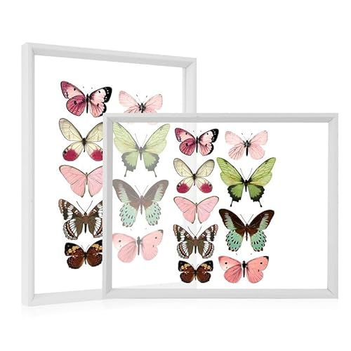 Mystorly Schwebender Rahmen Doppelseitiger Transparent Bilderrahmen für Getrocknete Blumen Kunsthandwerk Display Fotorahmen, 2 Pack-8x10 Weiß Holz Quadratischer Bilderrahmen Spezial Geschenke von Mystorly