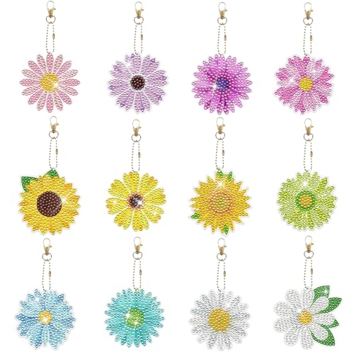 MytaYt 12 Stücke 5D DIY Diamond Blumen Schlüsselanhänger Diamond Anhänger Set Blumen Diamant Painting Malerei Anhänger Diamond Blumen Anhänger Erwachsene Kinder Malerei Kits Für Mädchen Frauen von MytaYt