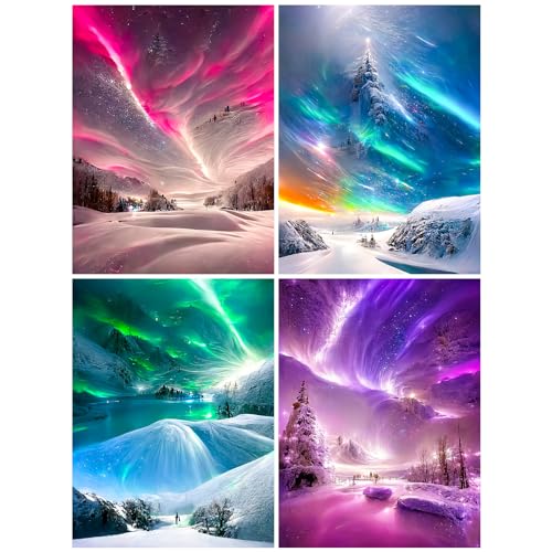 MytaYt 5D Diamond Painting Set Diamant Painting Bilder Aurora Crystal Art Diamond-Painting DIY Diamond Painting Winter 4er Set FüR Erwachsene Kinder Wohnzimmer Schlafzimmer Wand Dekoration von MytaYt