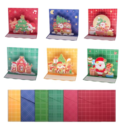 MytaYt 6 Stück 3D Weihnachtskarte mit Umschlag Pop Up Weihnachten Klappkarte mit Weihnachtsmänner 14×12cm Frohe Weihnachten Karten Weihnachtskarten Pop Up für Kinder von MytaYt