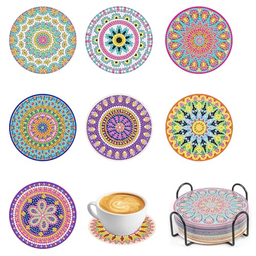 MytaYt 8er Set Diamond Painting Diamond Painting Untersetzer mit Halter Diamond Painting Untersetzer DIY Mandala Untersetzer DIY Kunsthandwerk für Tassen Vasen Heimdekoration von MytaYt