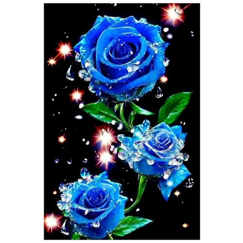 MytaYt Diamond Painting Rose DIY Blaue Rose Diamond Painting Cross Stickerei Malerei Set 5D Diamond Painting Blaue Rosen für Wohnzimmer, Schlafzimmer Wanddekoration, Handwerk (30 x 40 cm) von MytaYt