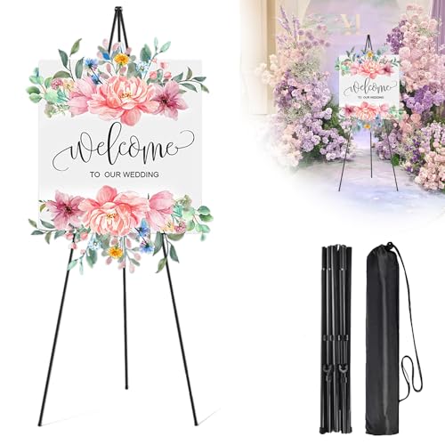 MytaYt Staffelei Hochzeit Schwarz Staffelei Groß Verstellbares Stativ Leinwand Ständer 160cm Tragbare Künstler Staffeleien für Hochzeitsschild Poster Malerei Display von MytaYt