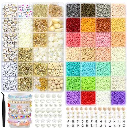 9713 Stück 3mm Perlen für Armbänder, 28 Bunte Armband Perlen set Perlen Zum Auffädeln Armband DIY Bracelet Making Kit, Mini Perlenset Charm Kit für Geschenkidee, Weihnachten, Feiertage, Geburtstage von Mytovosn