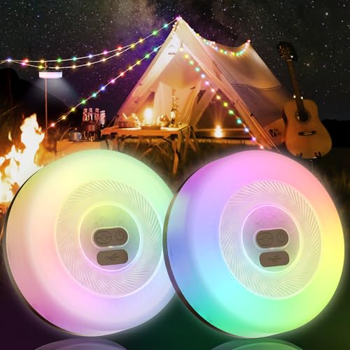 Mytrix 2er-Packung RGB LED Lichterkette für den Außenbereich, Dekorationen für Campingausflüge, Wohnmobile, Wanderungen, 100 cm LED-Partylichter, 2-in-1 tragbares, wiederaufladbares USB-Außenlicht von Mytrix