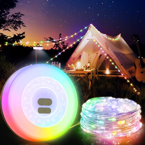 Mytrix Weihnachts RGB-LED-Lichterkette für den Außenbereich, Dekorationen für Campingausflüge, Wohnmobil, Wandern, 10 m, 100 LED-Lichter, 2-in-1 USB-wiederaufladbares Partylicht von Mytrix