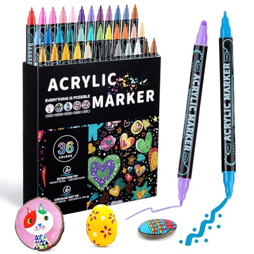 Mzh Art 36 Farben Dual Tip Acryl Paint Pens Marker, Double Tip Premium Acryl Marker, Acryl Marker für Holz, Rock Painting, Glas, Leinwand, Stein, DIY Crafts Making Art Supplies von Mzh Art