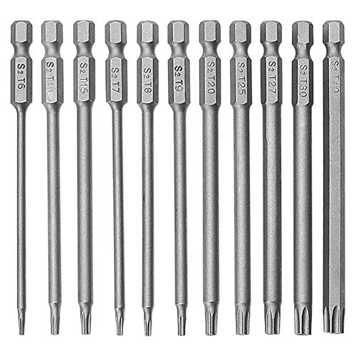 11 Stück Torx lang Schraubendreher Bit Set 1/4 Zoll Magnetisch Sternenkopf Schraubenziehe Set T6-T40 100mm Lang Sechskant Schaft Elektrische Torx Bits Satz Werkzeuge von ZITFRI