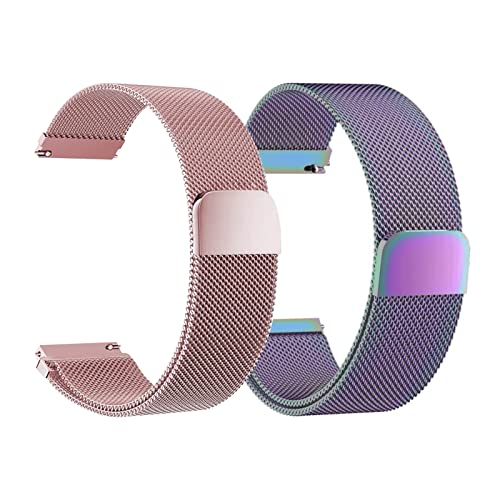 Edelstahl Mesh Uhrenarmband,Tiuxiu 2 Stücke Metall Ersatz Armband Magnetverschluss Smartwatch Schnellverschluss Watch Uhren Ersatzband Für Damen Herren 20mm （Bunt, Rosenpulver） von N\A