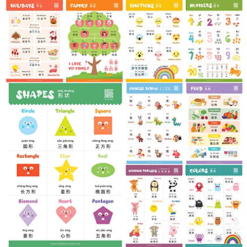 N/A/ Chinesisch lernen für Kinder Poster Set Zweisprachig mit Chinesisch-Englisch Für Kinder, Kleinkinder und Vorschüler Lernvideos Mit vereinfachtem Chinesisch und Pinyin von N/A/